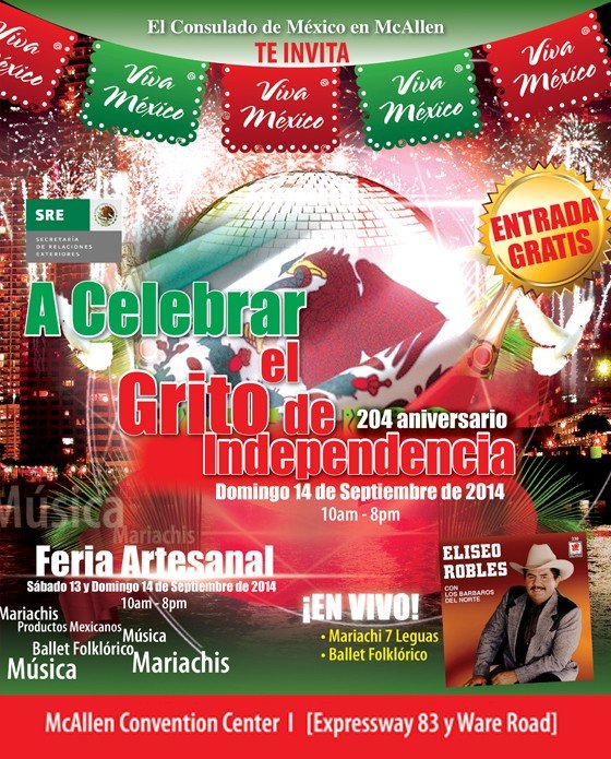 Cartel de El Grito de Independencia Septiembre 14 McAllen Convention Center