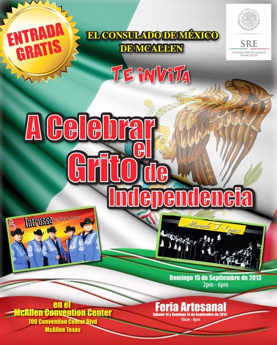 Cartel de El Grito De Independencia Septiembre 15 McAllen Convention Center 2:00 P.M.
