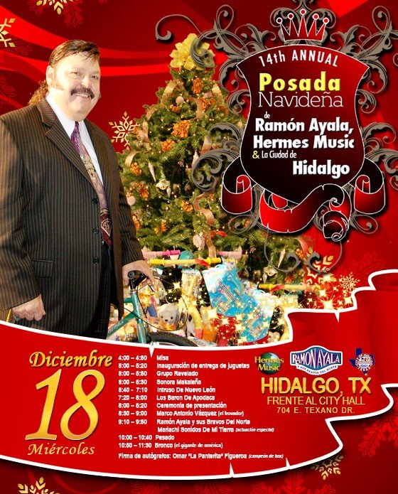 Cartel de Posada Navideña de Ramón Ayala, Hermes Music, Ciudad de Hidalgo Dic 18